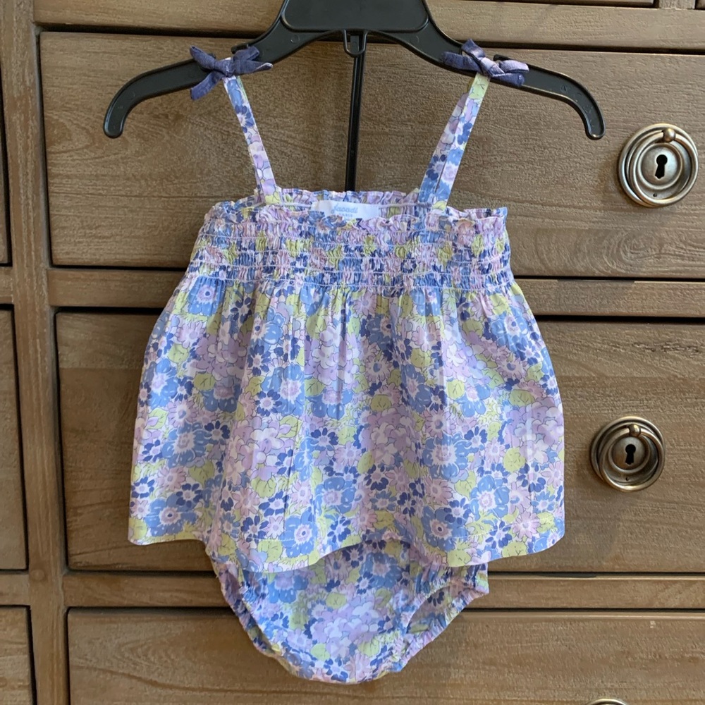 Jacadi Baby Girl Floral Outfit Set with Diaper Cover - Lavender, Blue 18M
